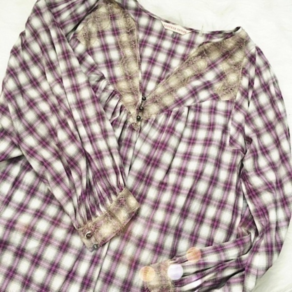 Rebecca Taylor Purple Plaid & Lace Tunic Top​​
